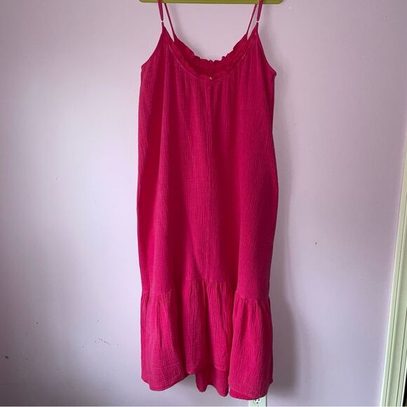 143 Lovestory Size M Pink Maxi Dress Gauzy Cotton Oversized Ruffle - Picture 5 of 8